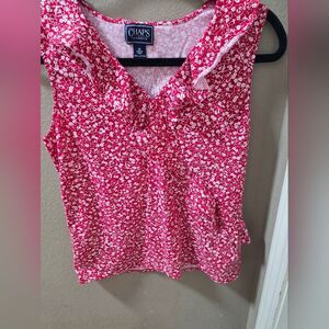 Chaps Women Sleeveless Medium Red and White Floral Blouse